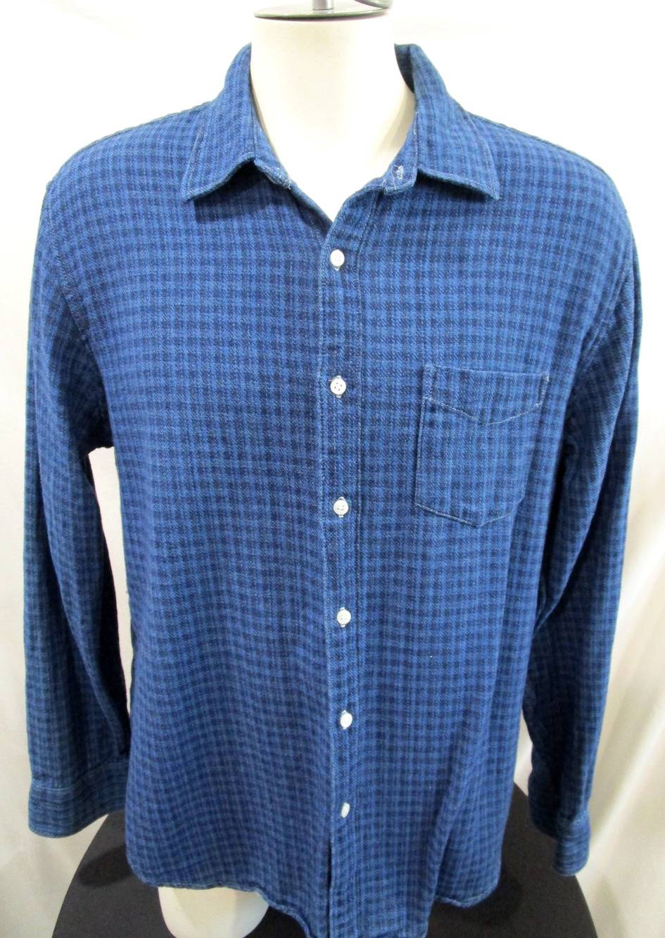 J Crew Blue Plaid Cotton Flannel Long Sleeve Button Up Shirt Men XL